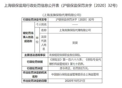 上海龍旗保險代理公司因職業責任保險違規被罰，警示行業規范經營